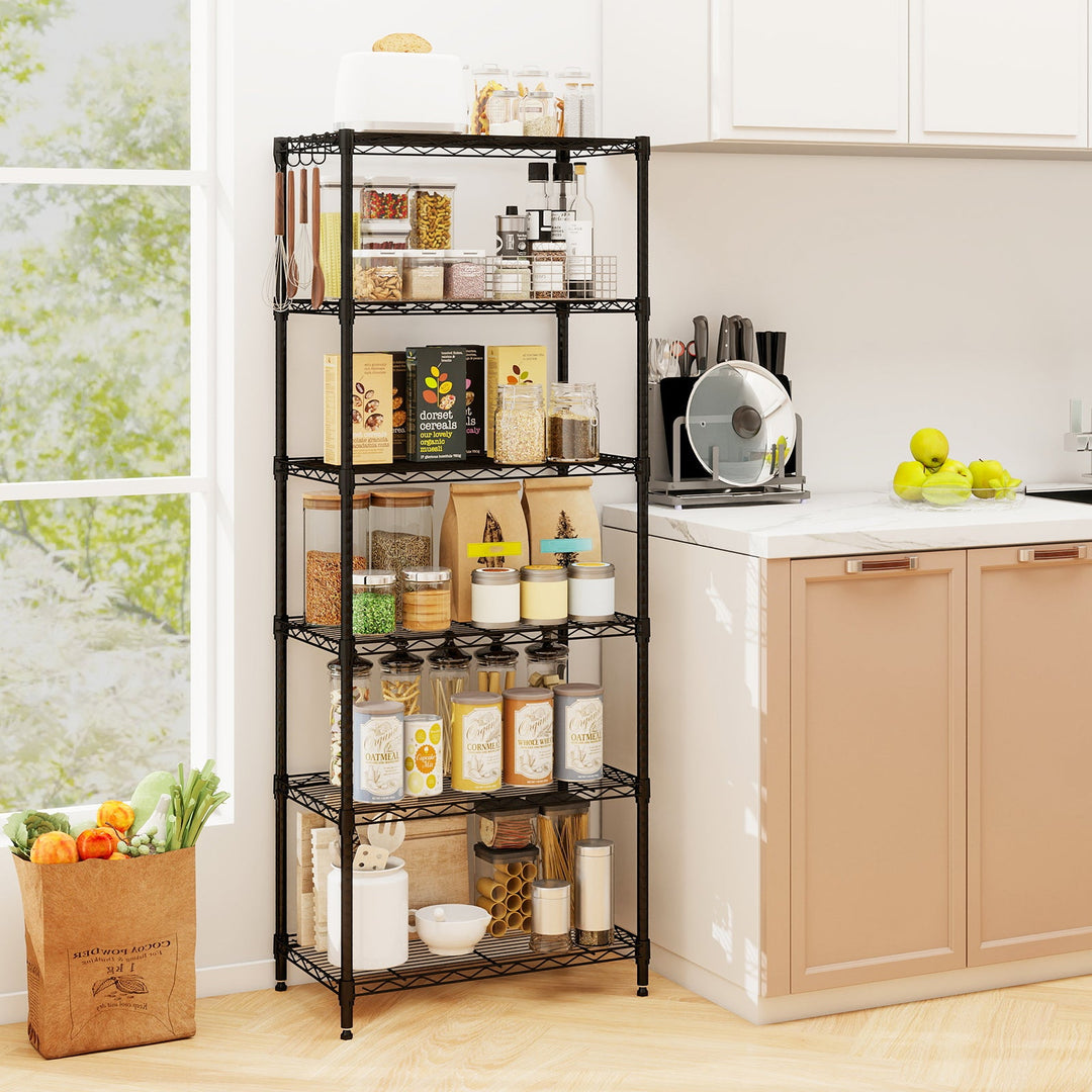 Set of 2 4-Tier Metal Storage Shelving Unit with V-Shaped Wire Rack and 1000 LBS Capacity-Black