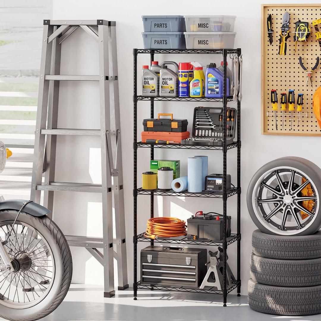 Set of 2 4-Tier Metal Storage Shelving Unit with V-Shaped Wire Rack and 1000 LBS Capacity-Black