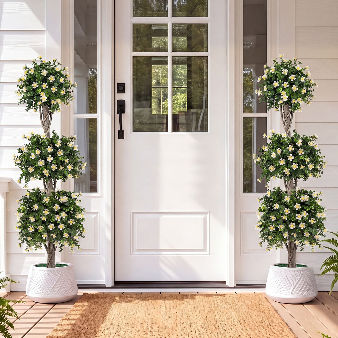 Set of 2 51" Artificial Topiary Tree with 3 Topiary Balls Sun-Resistant Fake Bushes