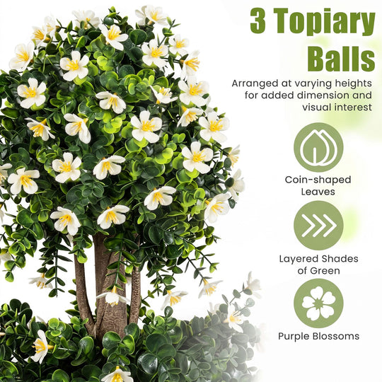 Set of 2 51" Artificial Topiary Tree with 3 Topiary Balls Sun-Resistant Fake Bushes