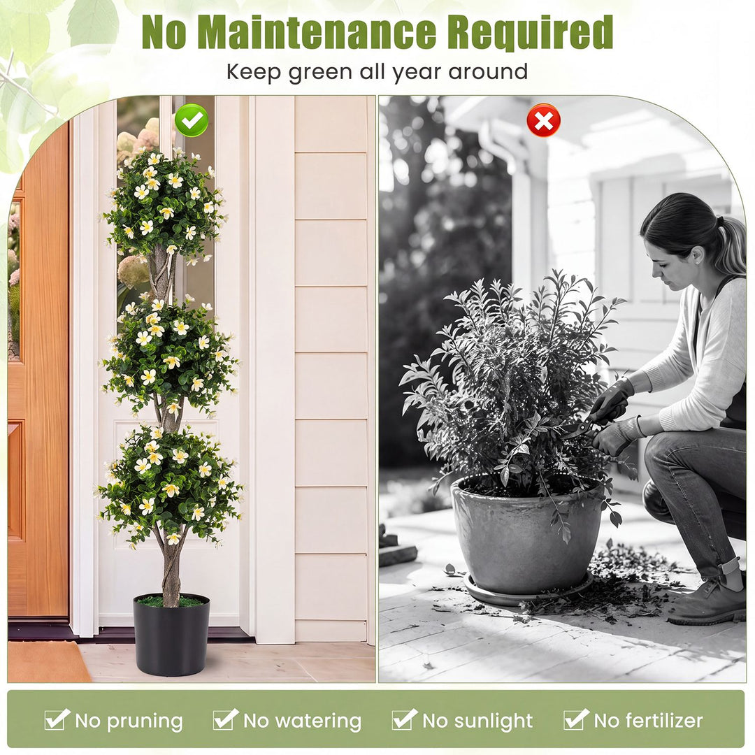 Set of 2 51" Artificial Topiary Tree with 3 Topiary Balls Sun-Resistant Fake Bushes