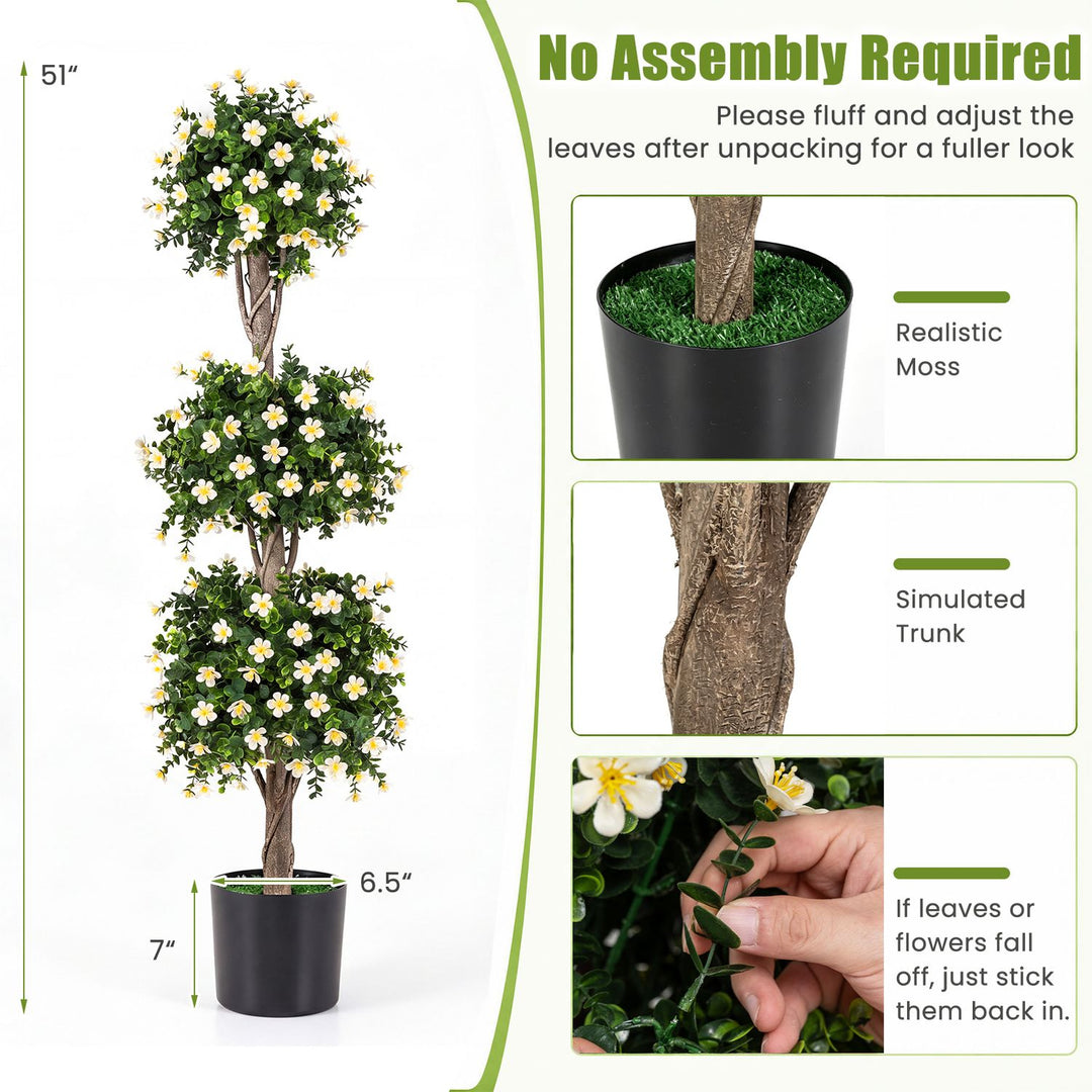 Set of 2 51" Artificial Topiary Tree with 3 Topiary Balls Sun-Resistant Fake Bushes