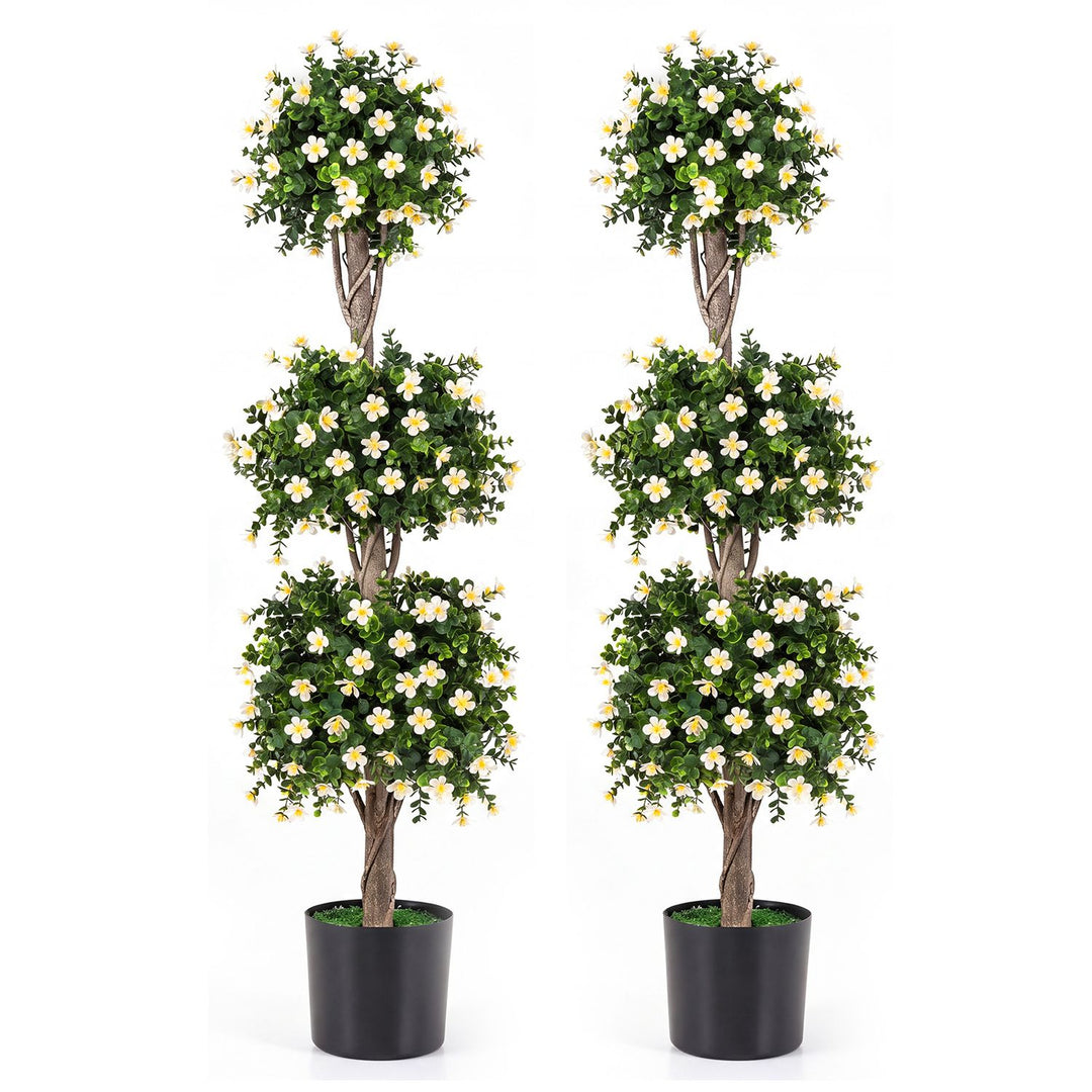 Set of 2 51" Artificial Topiary Tree with 3 Topiary Balls Sun-Resistant Fake Bushes