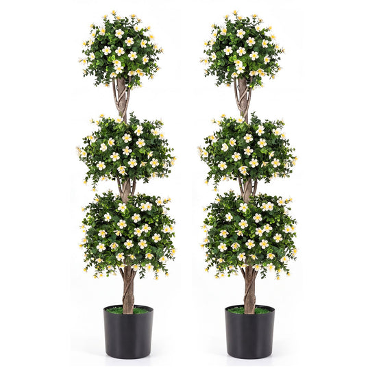 Set of 2 51" Artificial Topiary Tree with 3 Topiary Balls Sun-Resistant Fake Bushes