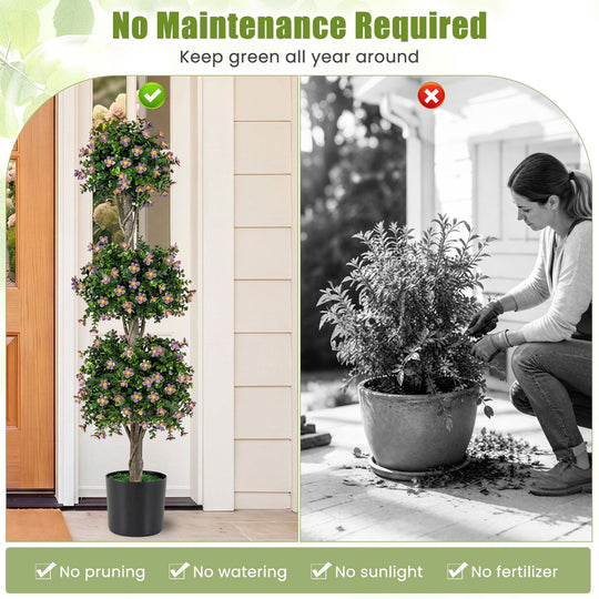 Set of 2 51" Artificial Topiary Tree with 3 Topiary Balls Sun-Resistant Fake Bushes