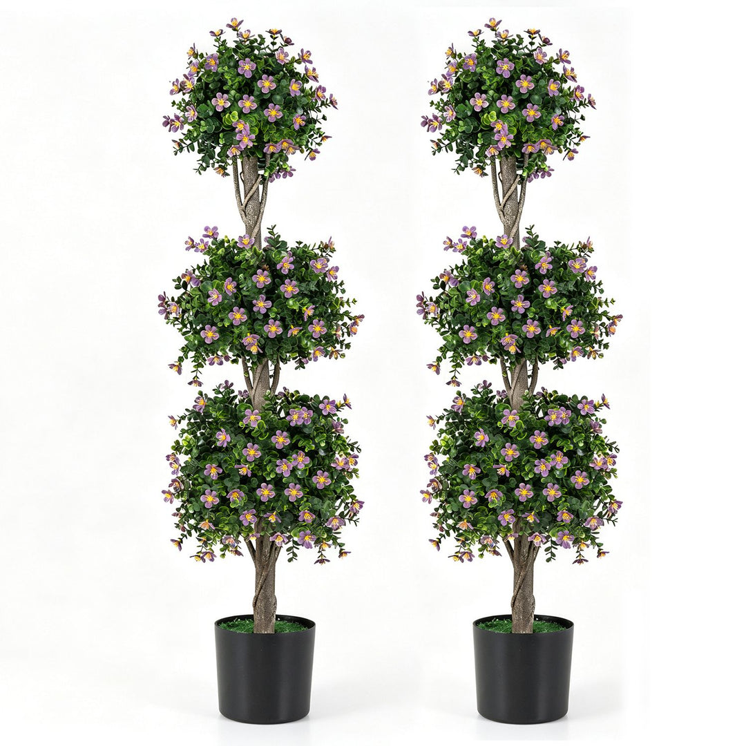 Set of 2 51" Artificial Topiary Tree with 3 Topiary Balls Sun-Resistant Fake Bushes