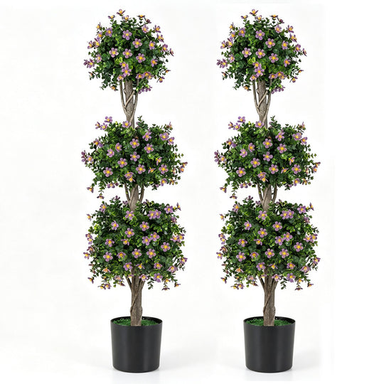 Set of 2 51" Artificial Topiary Tree with 3 Topiary Balls Sun-Resistant Fake Bushes
