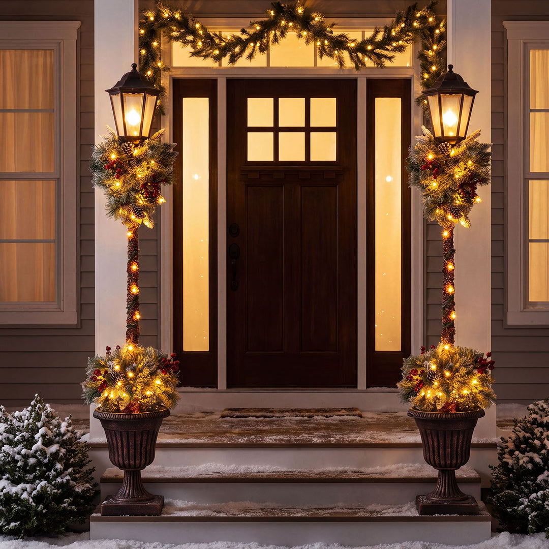 Set of 2 5.4 FT Lighted Outdoor Christmas Lamp Post Decoration