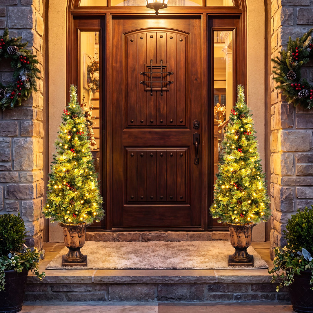 5 Ft Pre-Lit LED Christmas Tree with Urn Base (Set of 2)