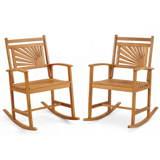 Set of 2 Acacia Wood Patio Rocking Chair with Curved Armrests