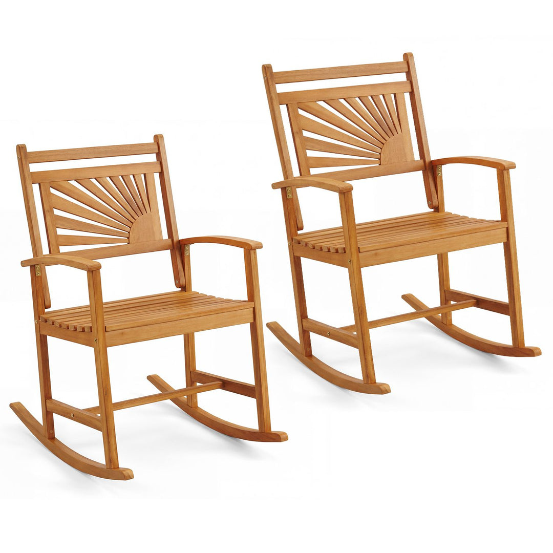 Set of 2 Acacia Wood Patio Rocking Chair with Curved Armrests