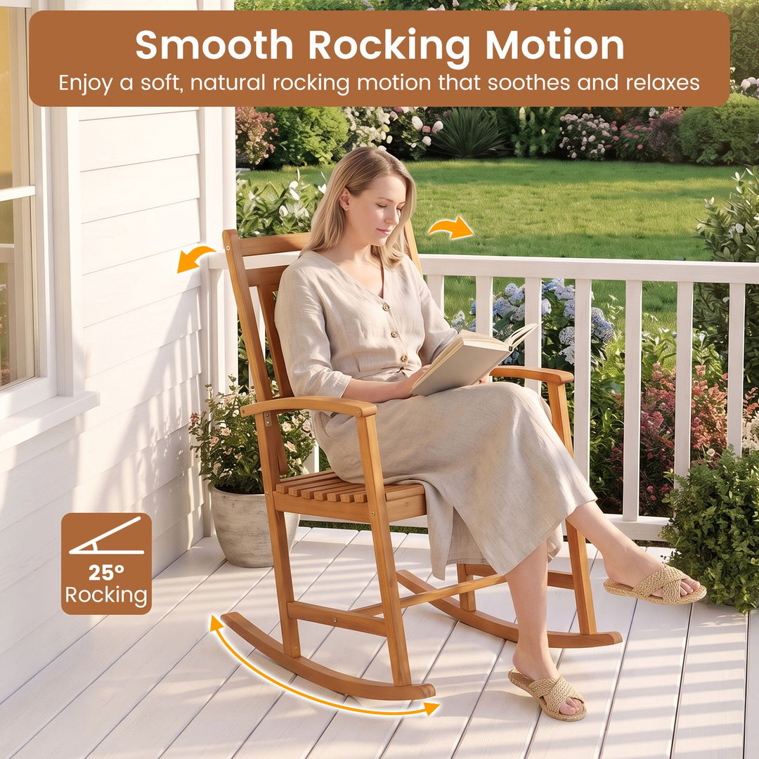 Set of 2 Acacia Wood Patio Rocking Chair with Curved Armrests