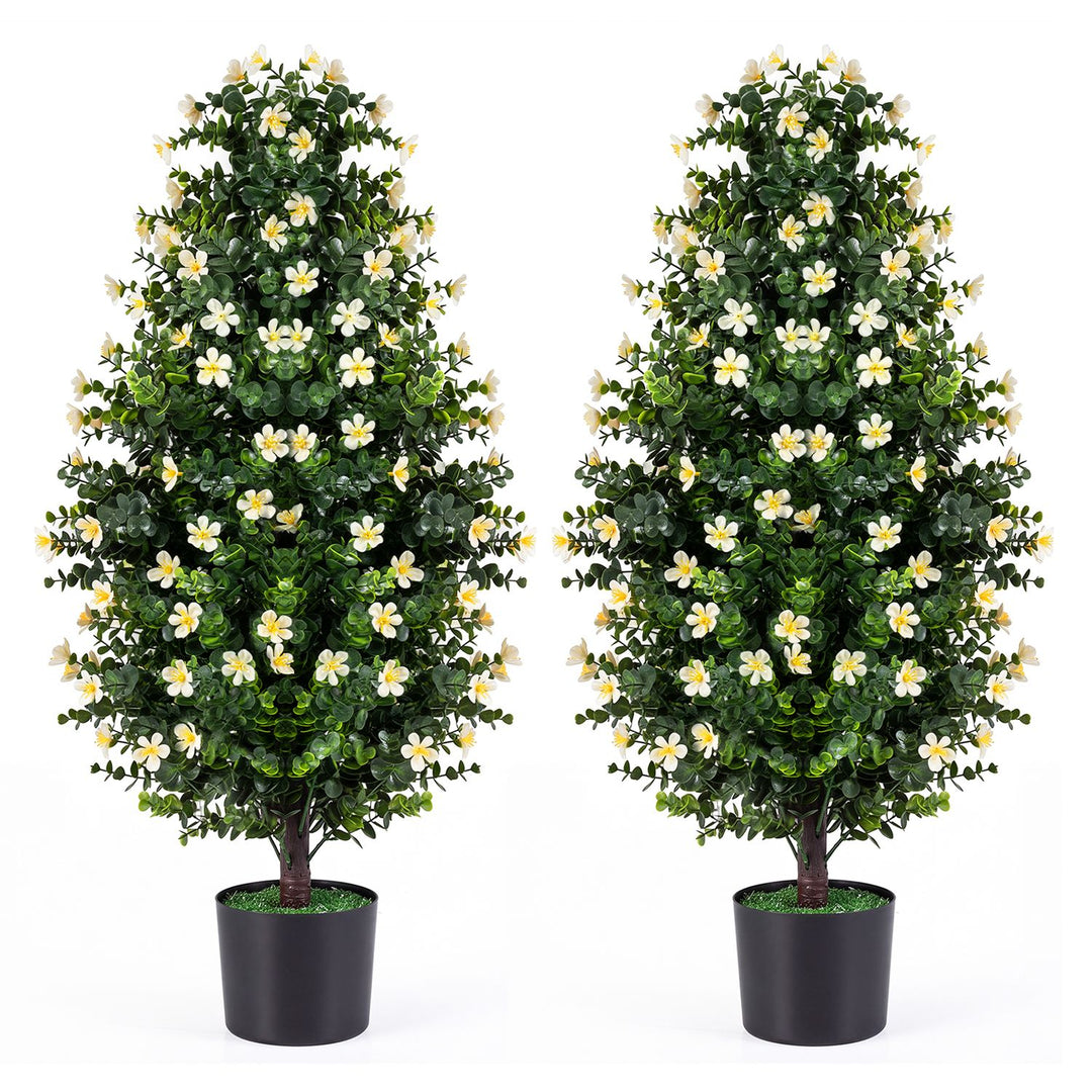 Set of 2 Artificial Topiary Trees 3 FT Fake Bushes Sun-Resistant