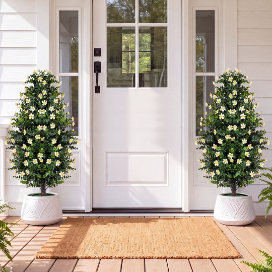 Set of 2 Artificial Topiary Trees 3 FT Fake Bushes Sun-Resistant