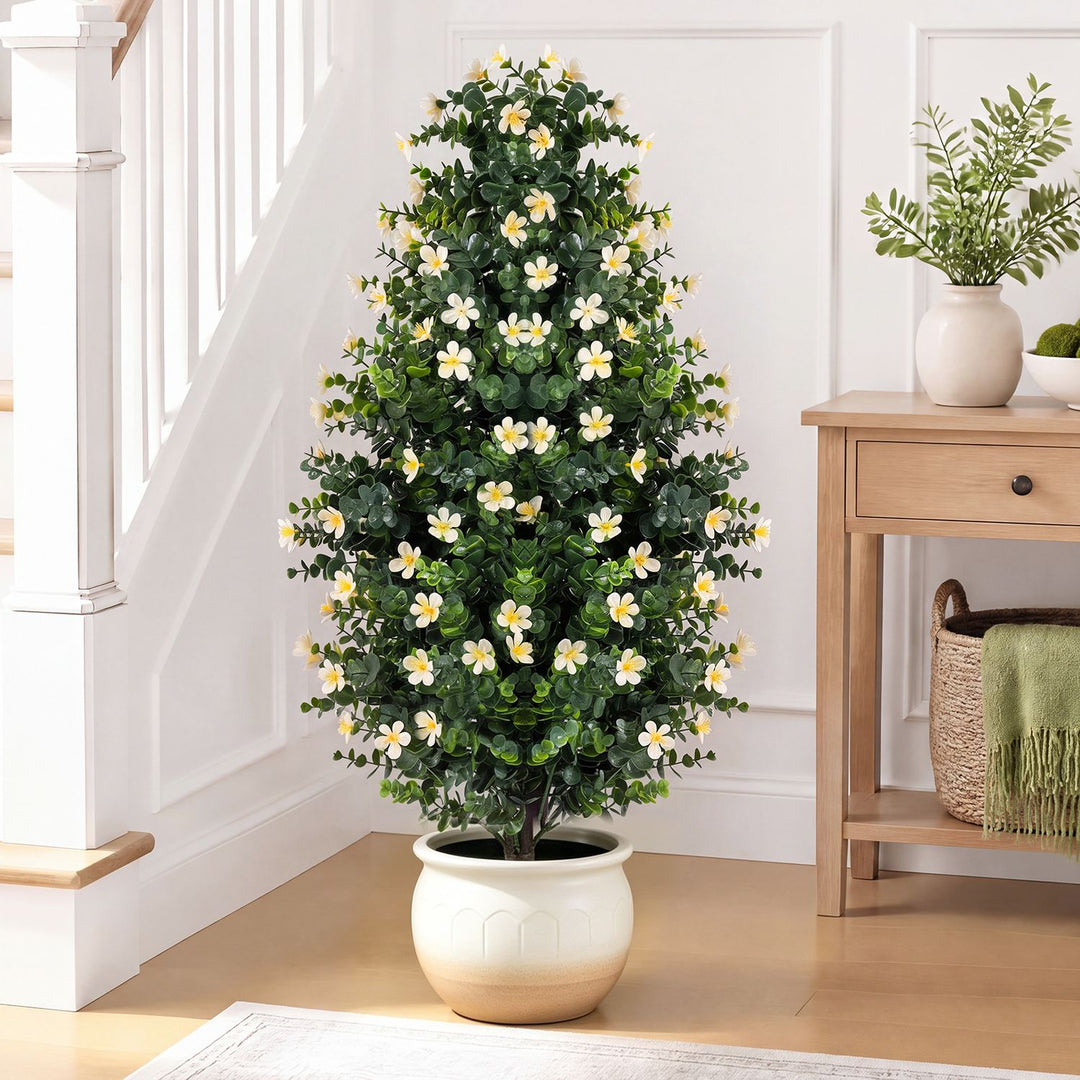 Set of 2 Artificial Topiary Trees 3 FT Fake Bushes Sun-Resistant