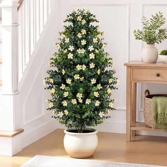 Set of 2 Artificial Topiary Trees 3 FT Fake Bushes Sun-Resistant