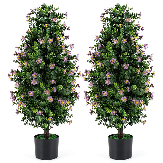 Set of 2 Artificial Topiary Trees 3 FT Fake Bushes Sun-Resistant