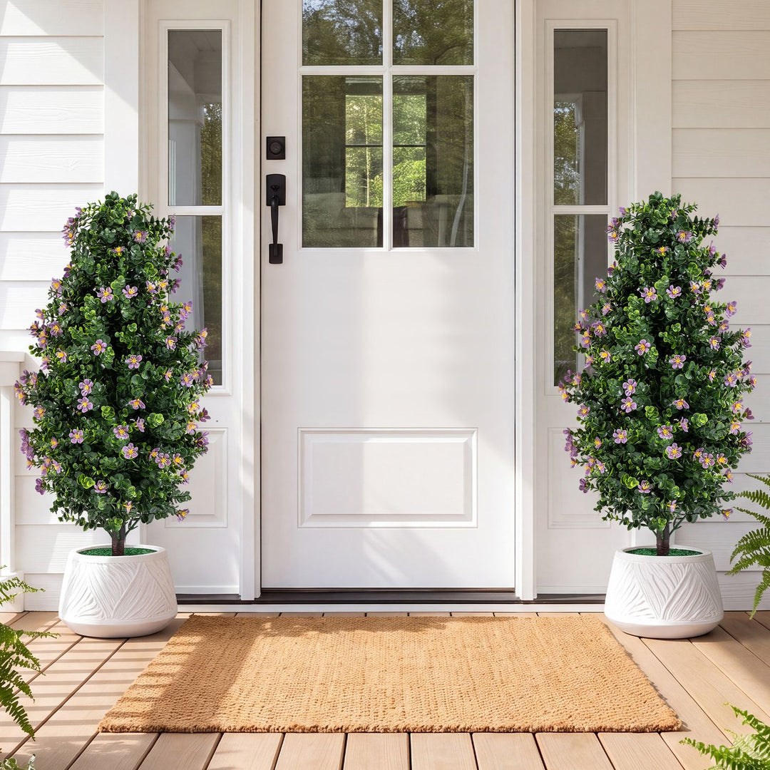 Set of 2 Artificial Topiary Trees 3 FT Fake Bushes Sun-Resistant