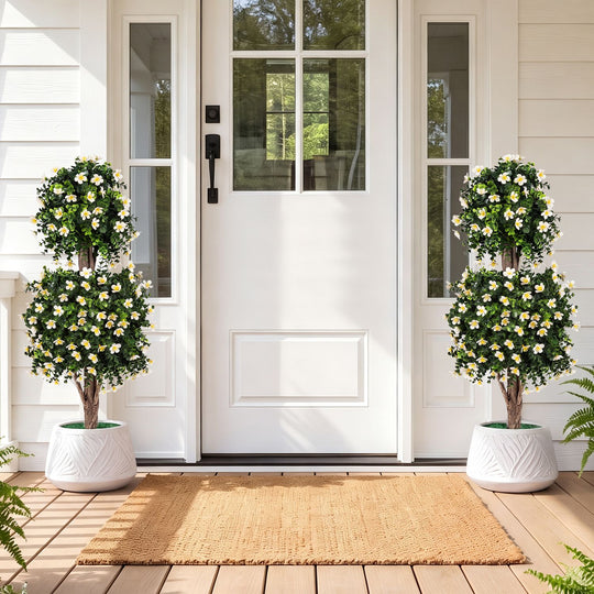 Set of 2 Artificial Topiary Trees Realistic Evergreen Plant with 2 Topiary Balls