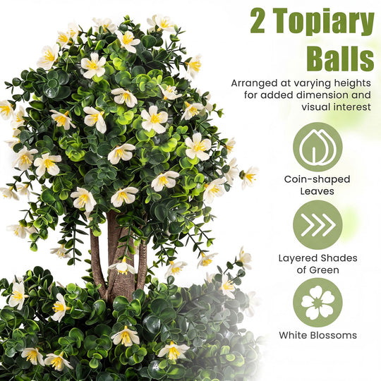 Set of 2 Artificial Topiary Trees Realistic Evergreen Plant with 2 Topiary Balls