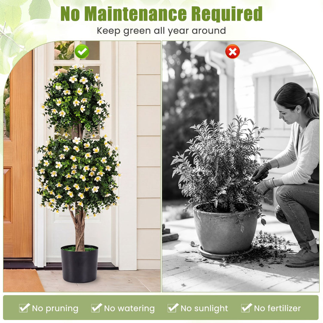 Set of 2 Artificial Topiary Trees Realistic Evergreen Plant with 2 Topiary Balls