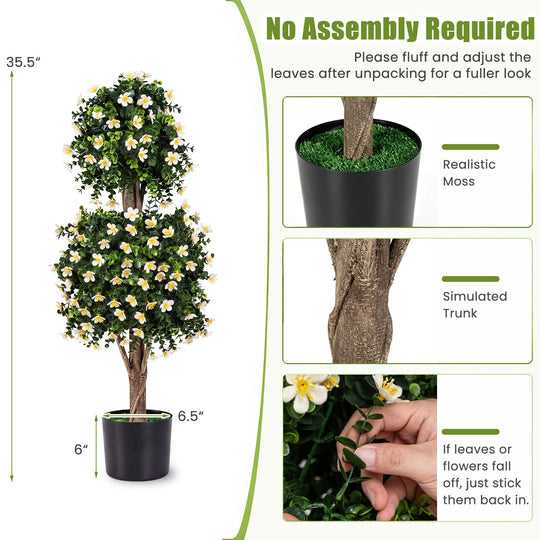 Set of 2 Artificial Topiary Trees Realistic Evergreen Plant with 2 Topiary Balls