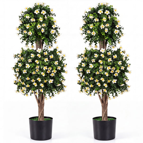 Set of 2 Artificial Topiary Trees Realistic Evergreen Plant with 2 Topiary Balls