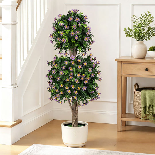 Set of 2 Artificial Topiary Trees Realistic Evergreen Plant with 2 Topiary Balls