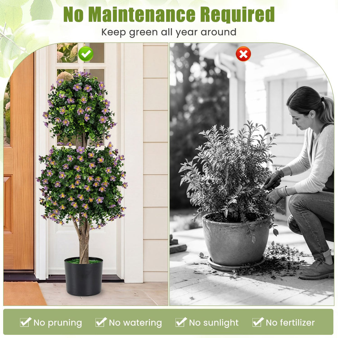 Set of 2 Artificial Topiary Trees Realistic Evergreen Plant with 2 Topiary Balls