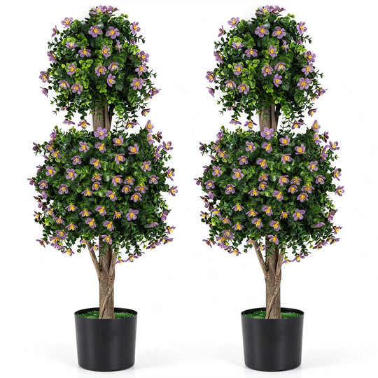 Set of 2 Artificial Topiary Trees Realistic Evergreen Plant with 2 Topiary Balls