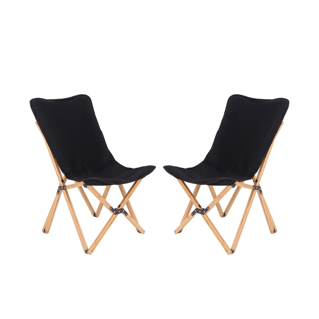 Set of 2 Bamboo Dorm Chair with Storage Pocket for Camping and Fishing