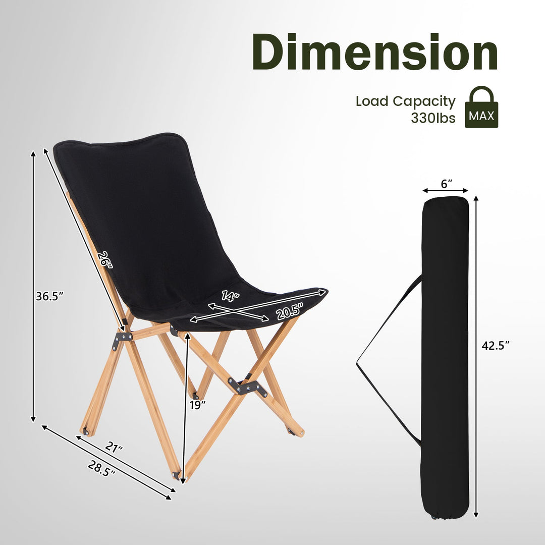 Set of 2 Bamboo Dorm Chair with Storage Pocket for Camping and Fishing