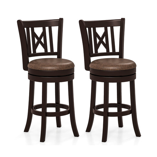 Set of 2 Bar Stools Swivel Bar Chairs with Footrest and Hollowed Backrest