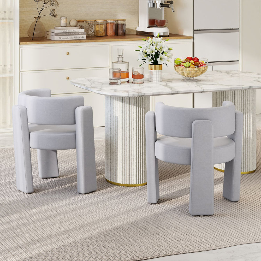 Set of 2 Comfy Upholstered Armchair Modern Velvet Barrel Accent Chair-Gray