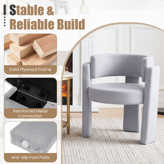 Set of 2 Comfy Upholstered Armchair Modern Velvet Barrel Accent Chair-Gray