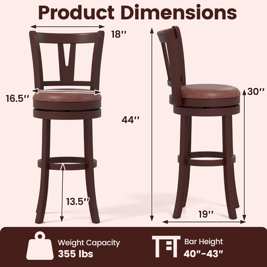 Set of 2 Counter Height Swivel Barstools with High Backs and Footrests
