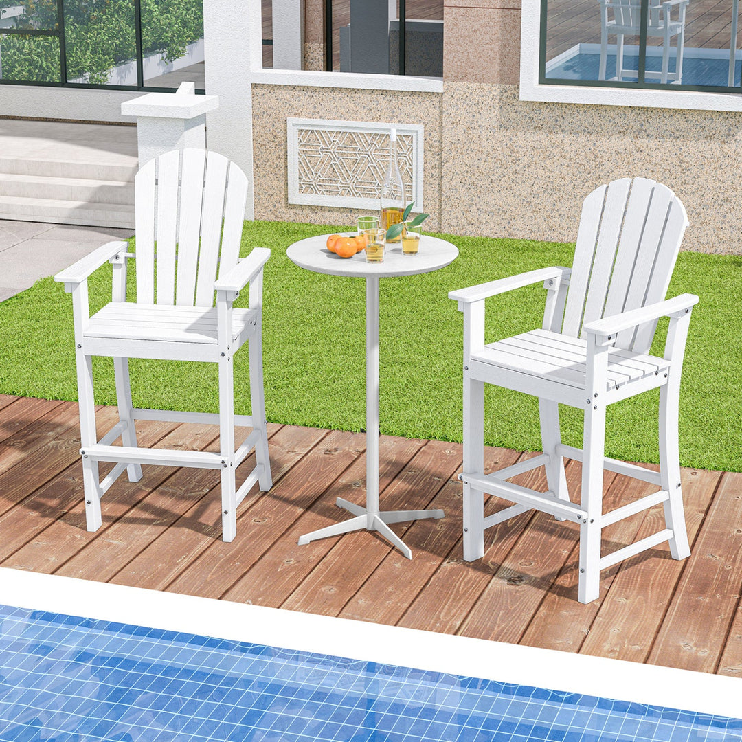Set of 2 Counter Height Outdoor HDPE Bar Stool with Armrests and Footrest