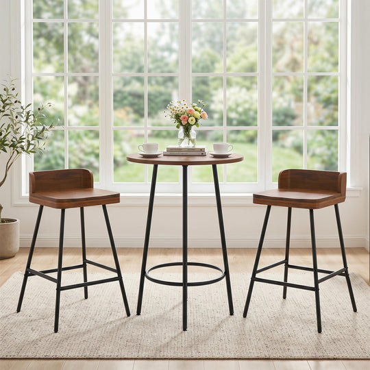 Counter Height Bar Stool Set with Low Back and Footrest
