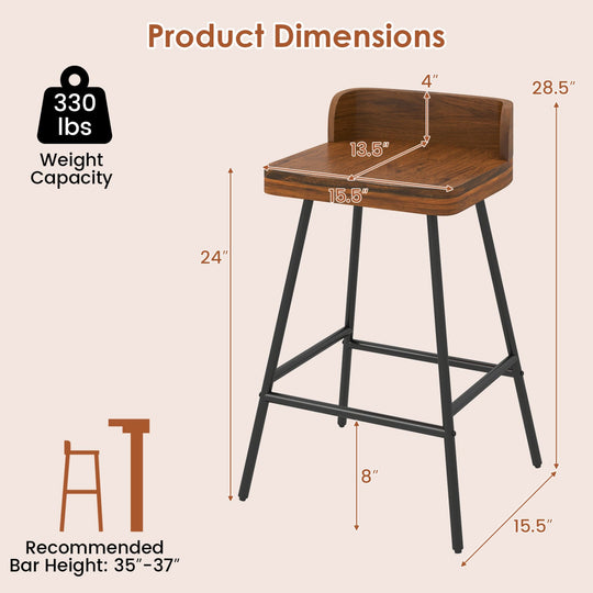 Counter Height Bar Stool Set with Low Back and Footrest