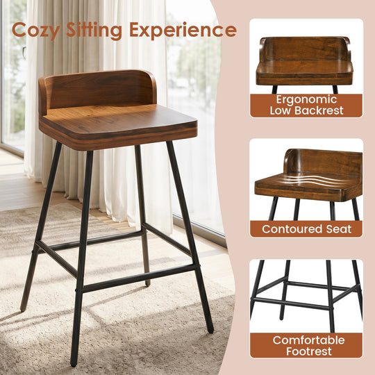 Counter Height Bar Stool Set with Low Back and Footrest