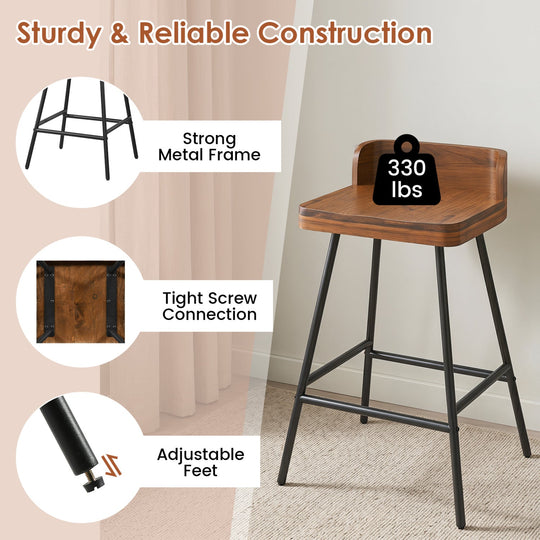 Counter Height Bar Stool Set with Low Back and Footrest
