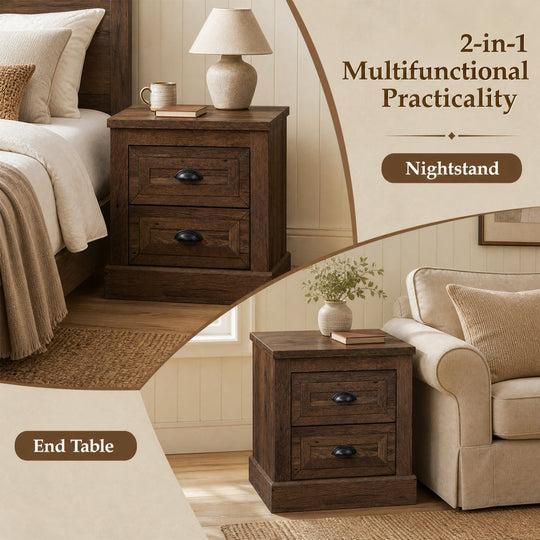 Farmhouse Nightstand Set of 2 with Drawers - Brown