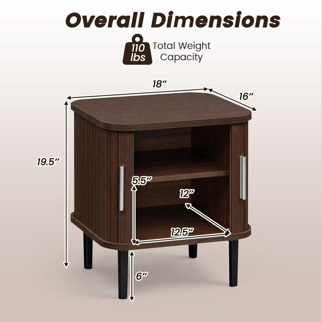 Fluted Nightstand Set with Sliding Doors and Adjustable Shelf