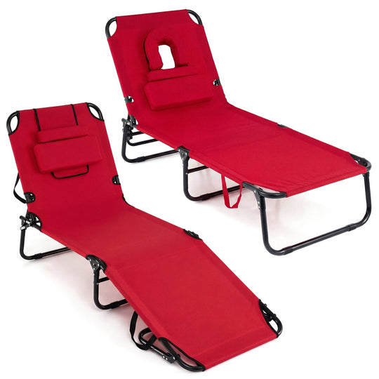 Set of 2 Folding Face Down Tanning Chair with Face Hole 3 Removable Pillows