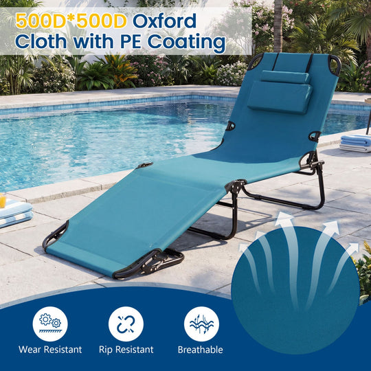 Set of 2 Folding Face Down Tanning Chair with Face Hole 3 Removable Pillows