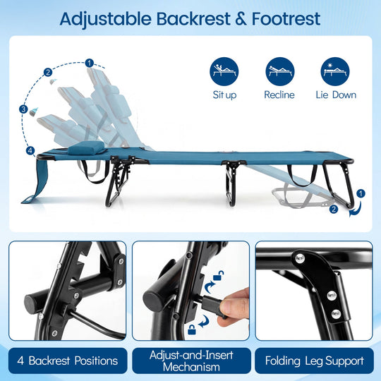 Set of 2 Folding Face Down Tanning Chair with Face Hole 3 Removable Pillows