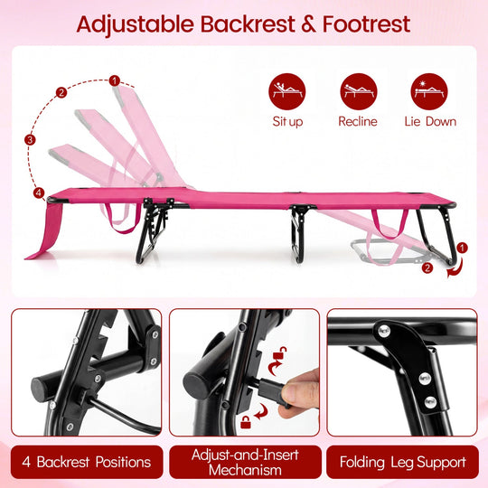 Set of 2 Folding Face Down Tanning Chair with Face Hole 3 Removable Pillows