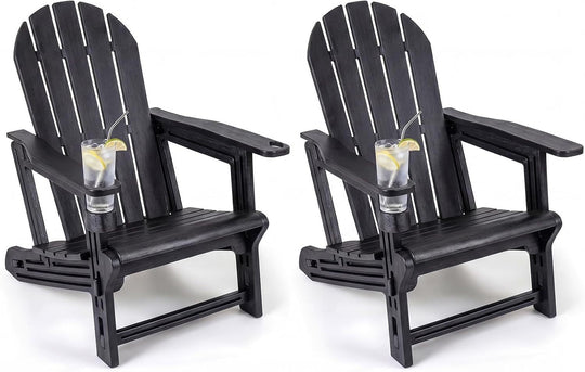 HDPE Adirondack Chairs Set of 2 with Cup Holders