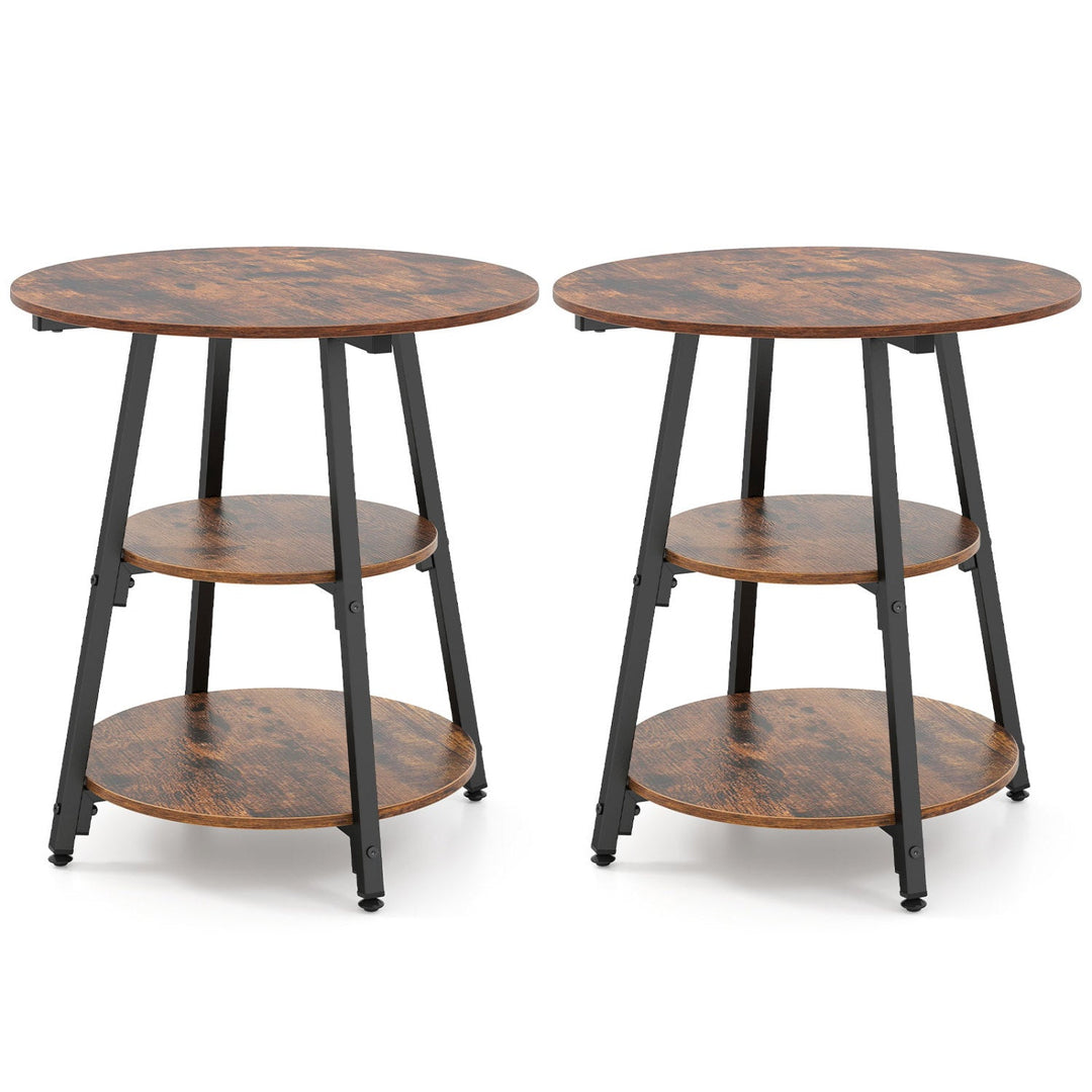 Industrial Side Tables Set of 2 with 3-Tier Shelves