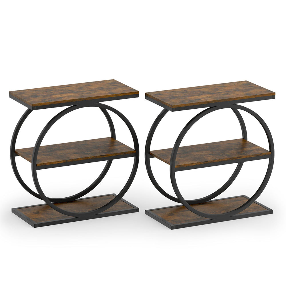 Industrial 3-Tier Side Table Set with Faux Marble Top